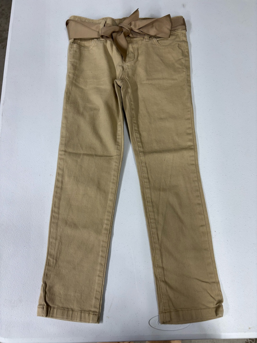 Faded Glory Khaki Straight-Leg Pants with Waist Tie